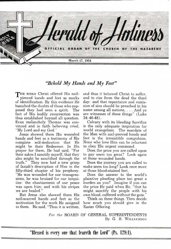 Title Page of Herald of Holiness - March 17, 1954