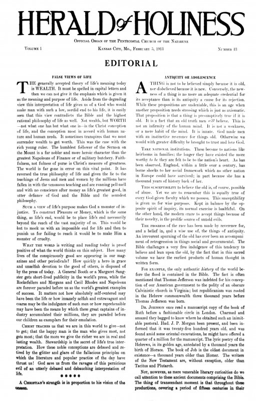 Title Page of Herald of Holiness - February 5, 1913