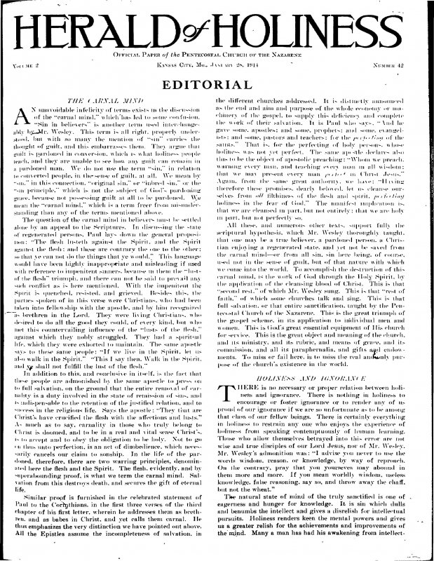 Title Page of Herald of Holiness - January 28, 1914