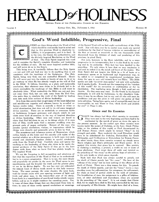 Title Page of Herald of Holiness - November 3, 1915