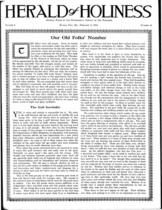 Title Page of Herald of Holiness - February 9, 1916
