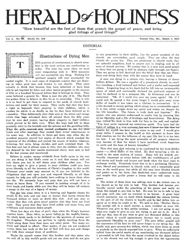 Title Page of Herald of Holiness - March 7, 1917