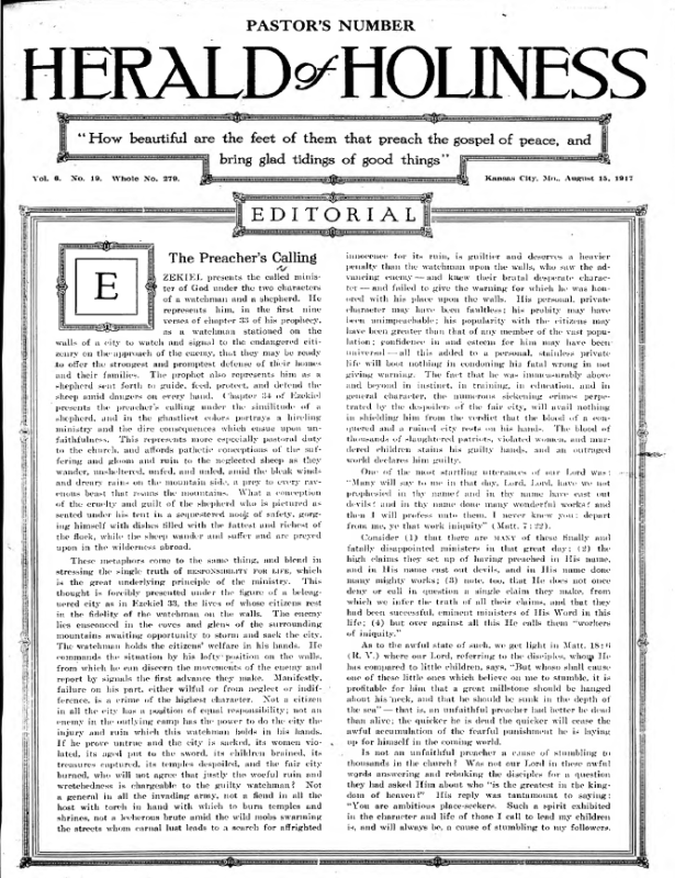 Title Page of Herald of Holiness - August 15, 1917