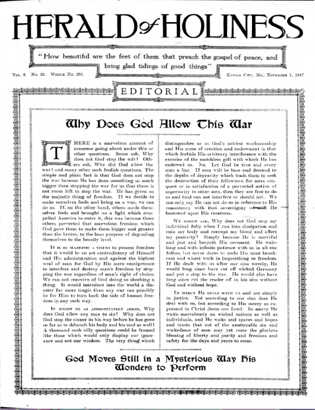 Title Page of Herald of Holiness - November 7, 1917