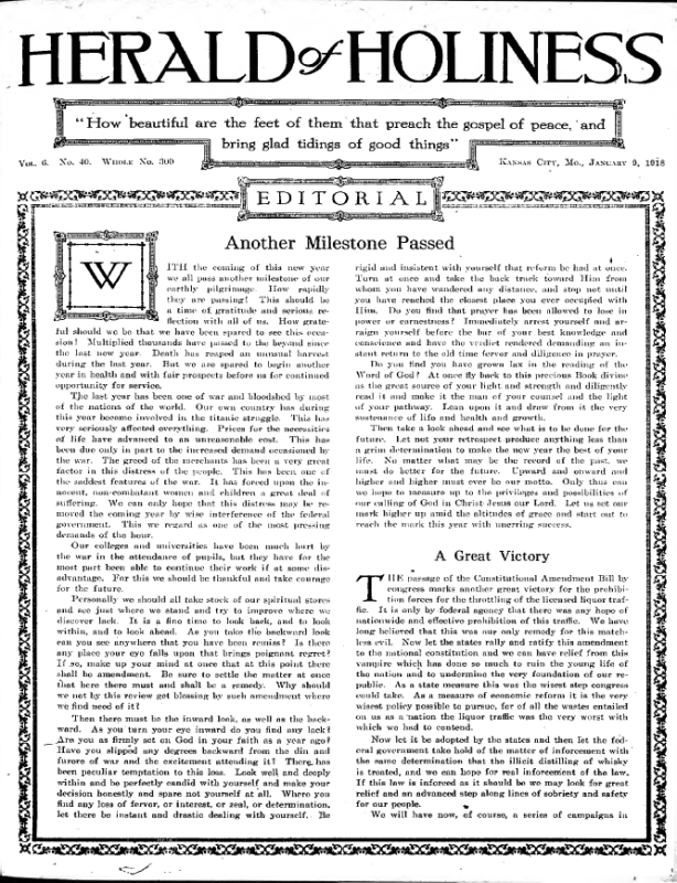 Title Page of Herald of Holiness - January 9, 1918