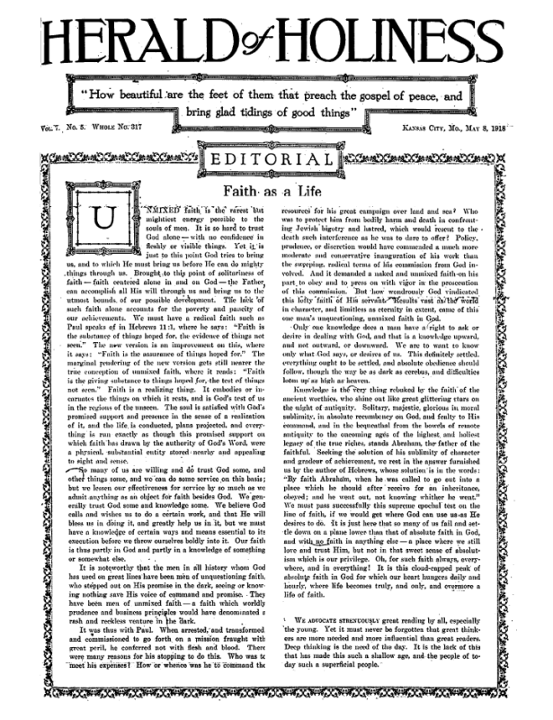 Title Page of Herald of Holiness - May 8, 1918