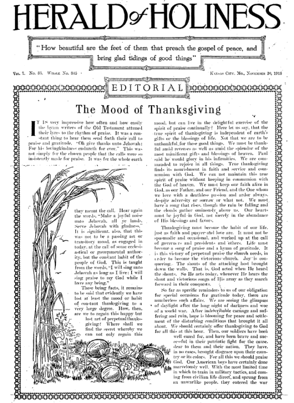Title Page of Herald of Holiness - November 20, 1918
