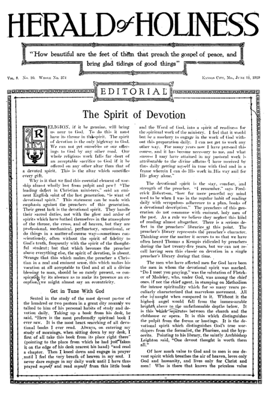 Title Page of Herald of Holiness - June 11, 1919