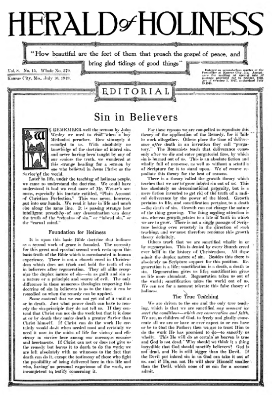 Title Page of Herald of Holiness - July 16, 1919