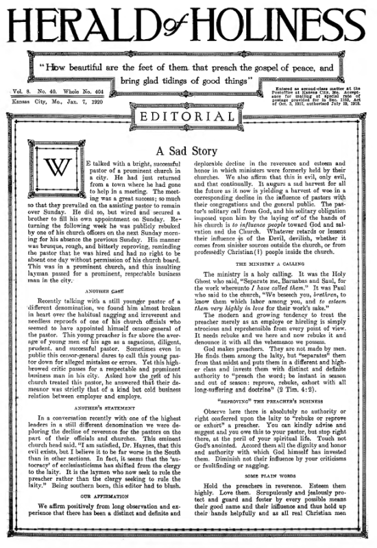 Title Page of Herald of Holiness - January 7, 1920