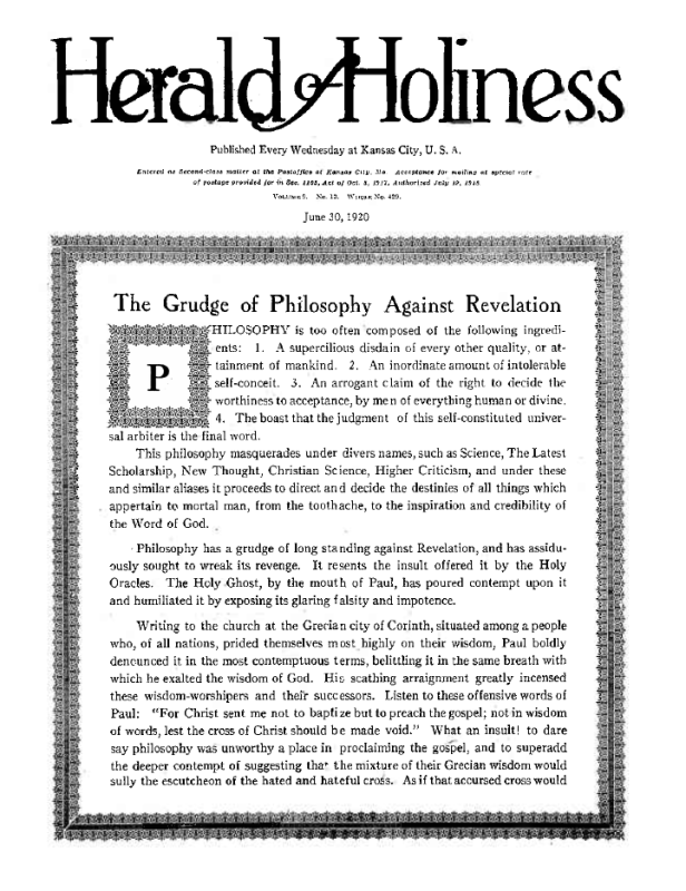 Title Page of Herald of Holiness - June 30, 1920
