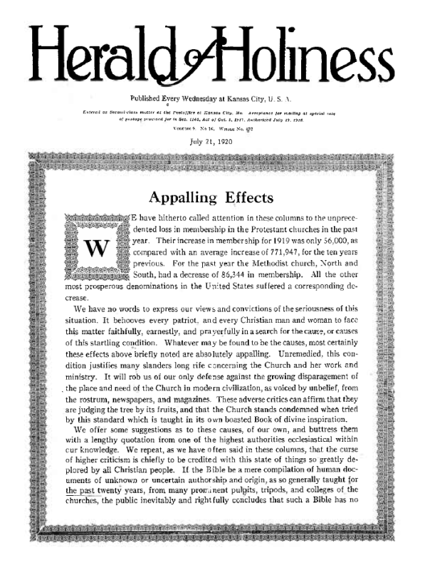 Title Page of Herald of Holiness - July 21, 1920