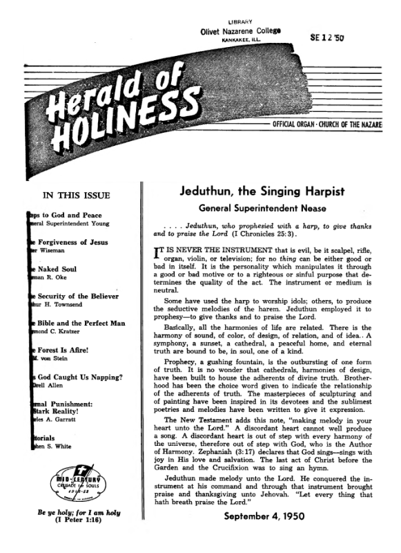 Cover page of Herald of Holiness - September 4, 1950
