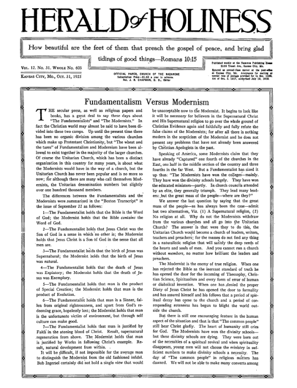 Front page of Herald of Holiness - October 31, 1923