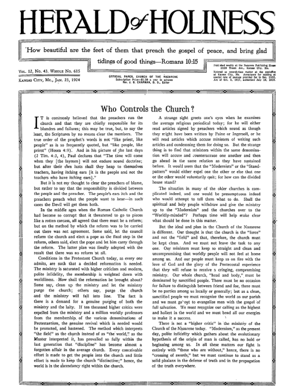 Front page of Herald of Holiness - January 23, 1924