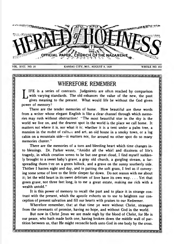 Front page of Herald of Holiness - August 8, 1928