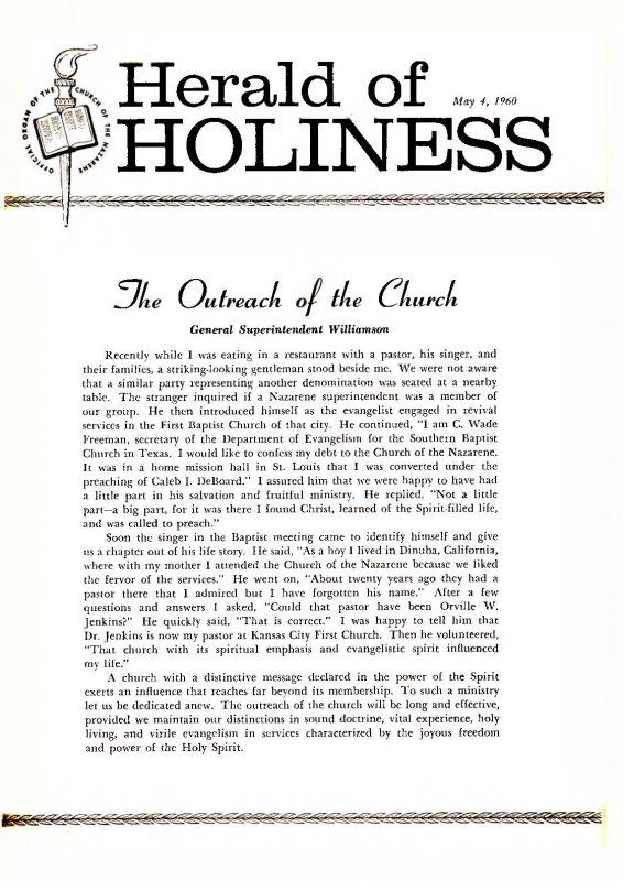 Herald of Holiness - May 4, 1960