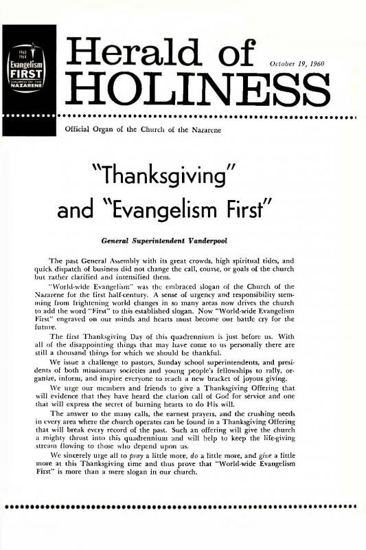 Herald of Holiness - October 19, 1960