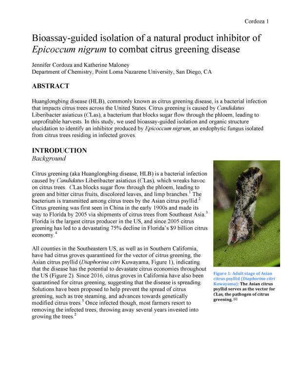 Bioassay-guided Isolation of a Natural Product Inhibitor of Epicoccum Nigrum to Combat Citrus Greening Disease